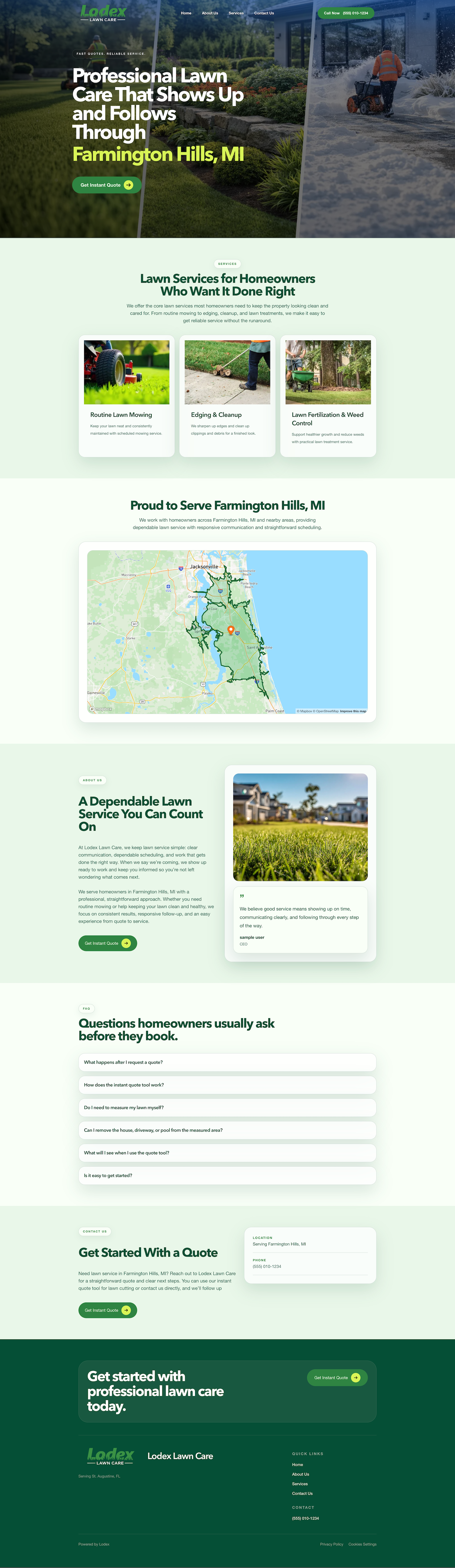 Sample lawn care website desktop preview